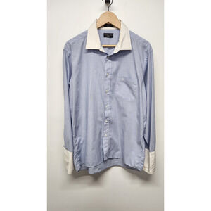 Christian Dior Men's Long Sleeve Dress Shirt, Size 17 34, Blue/ White. Stained